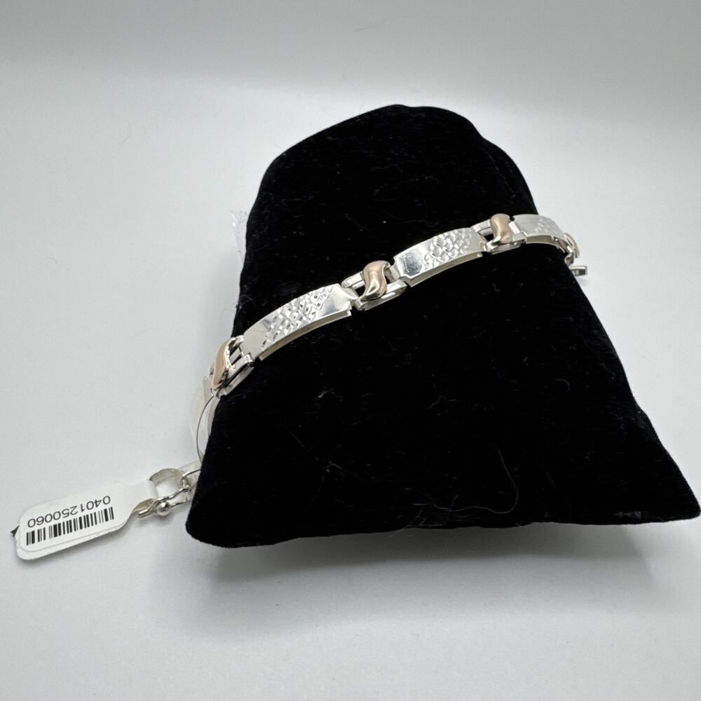 Designer Peruvian Sterling Silver 950 and 18K Gold Inlay Bracelet - 7.5”